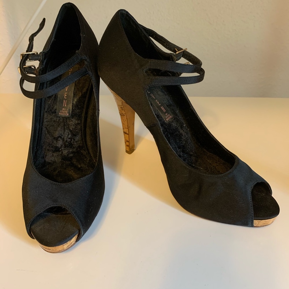 Steven by Steve Madden | satin+cork peep toe |sz 8 - Picture 13 of 15